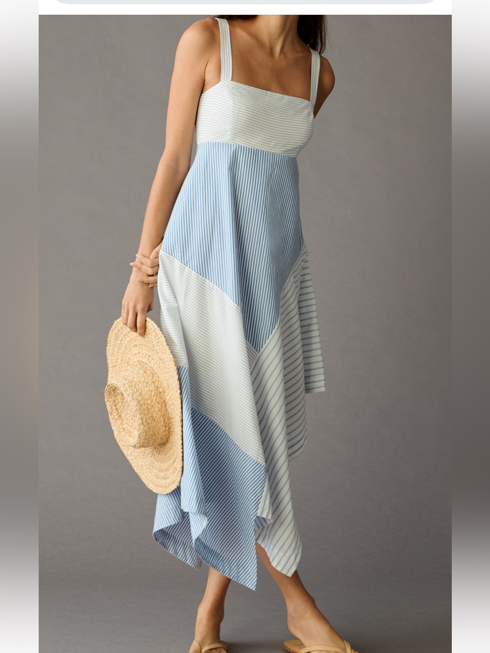 Anthropologie Blue & White Asymmetrical Striped Handkerchief Hem Skirt